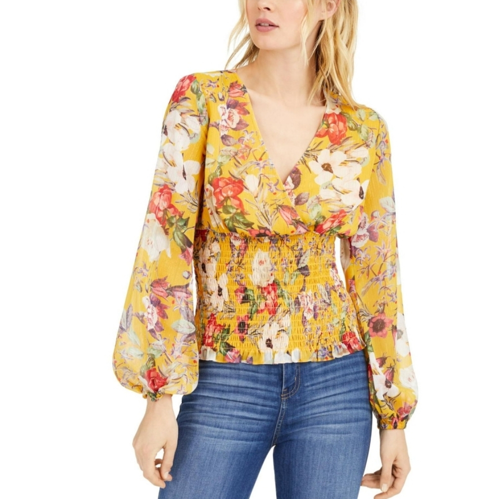 INC Yellow Floral Top International Concepts Medium